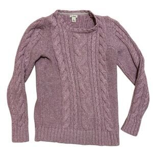 L.L. Bean Sweater Double L Purple Cable Knit Womens Size Small Fisherman Crew
